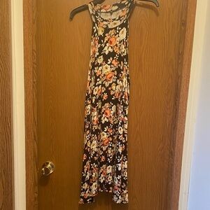 Chic Floral Midi Dress - Black and Orange